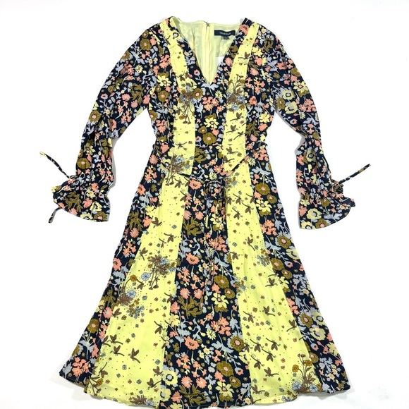 New ModCloth Unique Persona Midi Dress Yellow Navy Floral - Picture 2 of 8